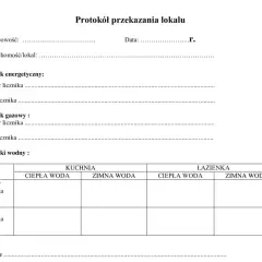 Fragment protokołu przekazania lokalu z polami do wpisania danych liczników i kluczy.