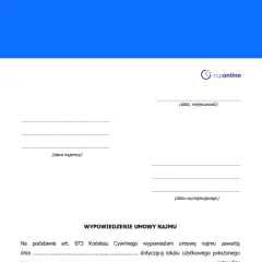 Formularz wypowiedzenie umowy najmu. Dokument zawiera pola na dane najemcy, wynajmującego, datę i miejscowość.