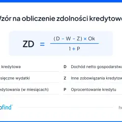 Wzór na obliczenie zdolności kredytowej: ZD = (D - W - Z) x Ok / (1 + P). Dowiedz się, jak sprawdzić zdolność kredytową.