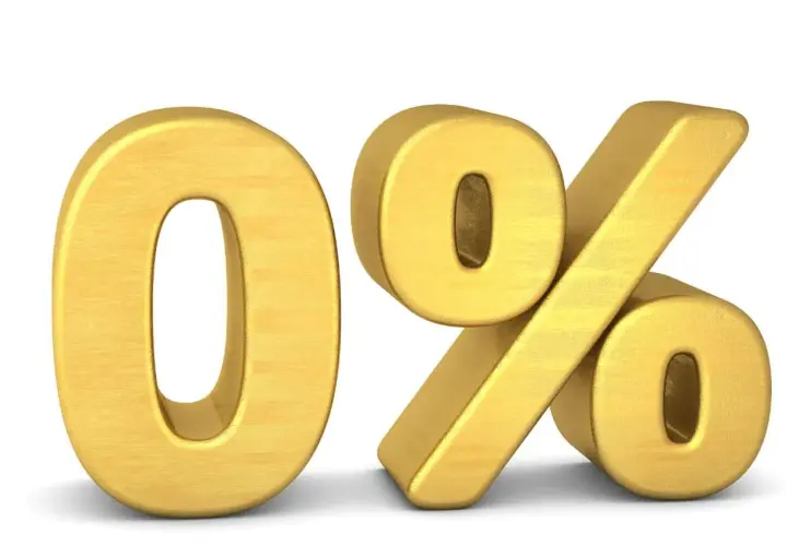 Złote cyfry 0% na białym tle.