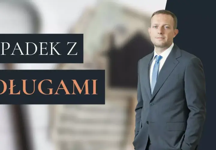 Mężczyzna w garniturze obok napisu "Spadek z długami". Rozważasz odrzucenie spadku?