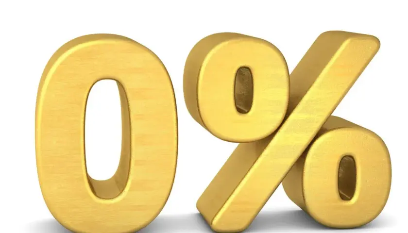 Złote cyfry 0% na białym tle.