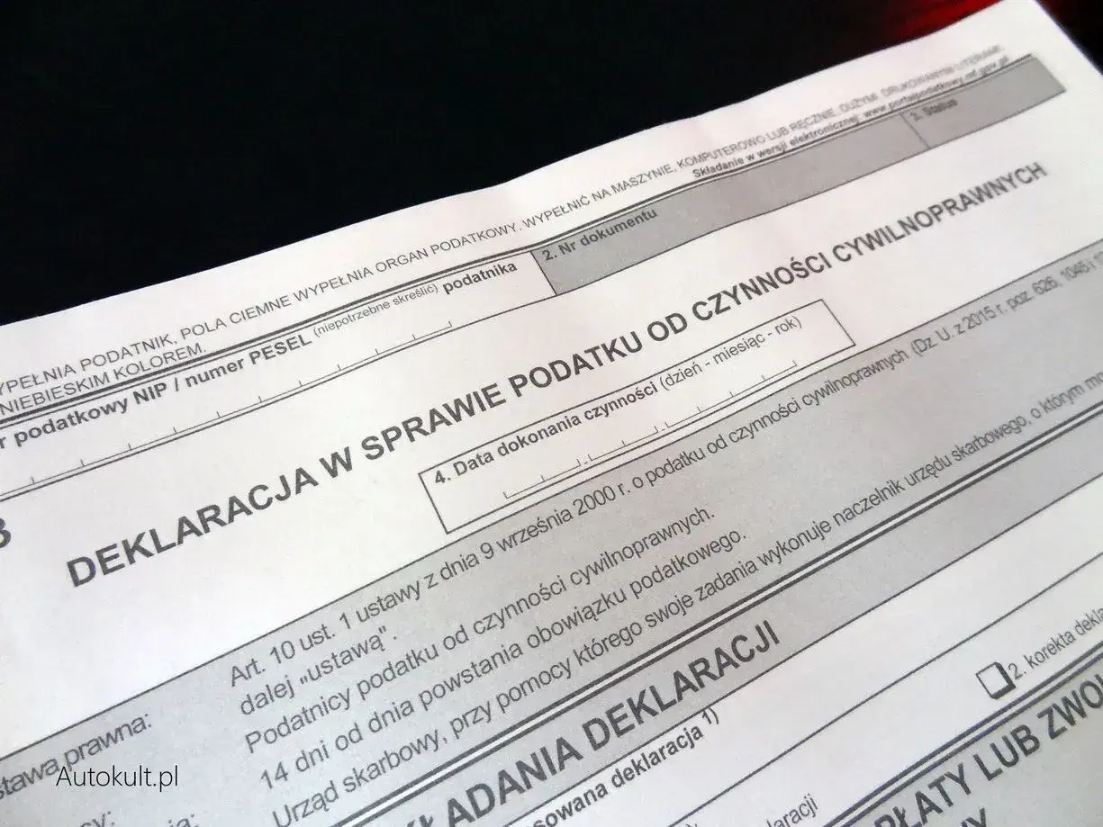 Deklaracja PCC3 dotycząca podatku od czynności cywilnoprawnych. Wypełniony formularz podatkowy.