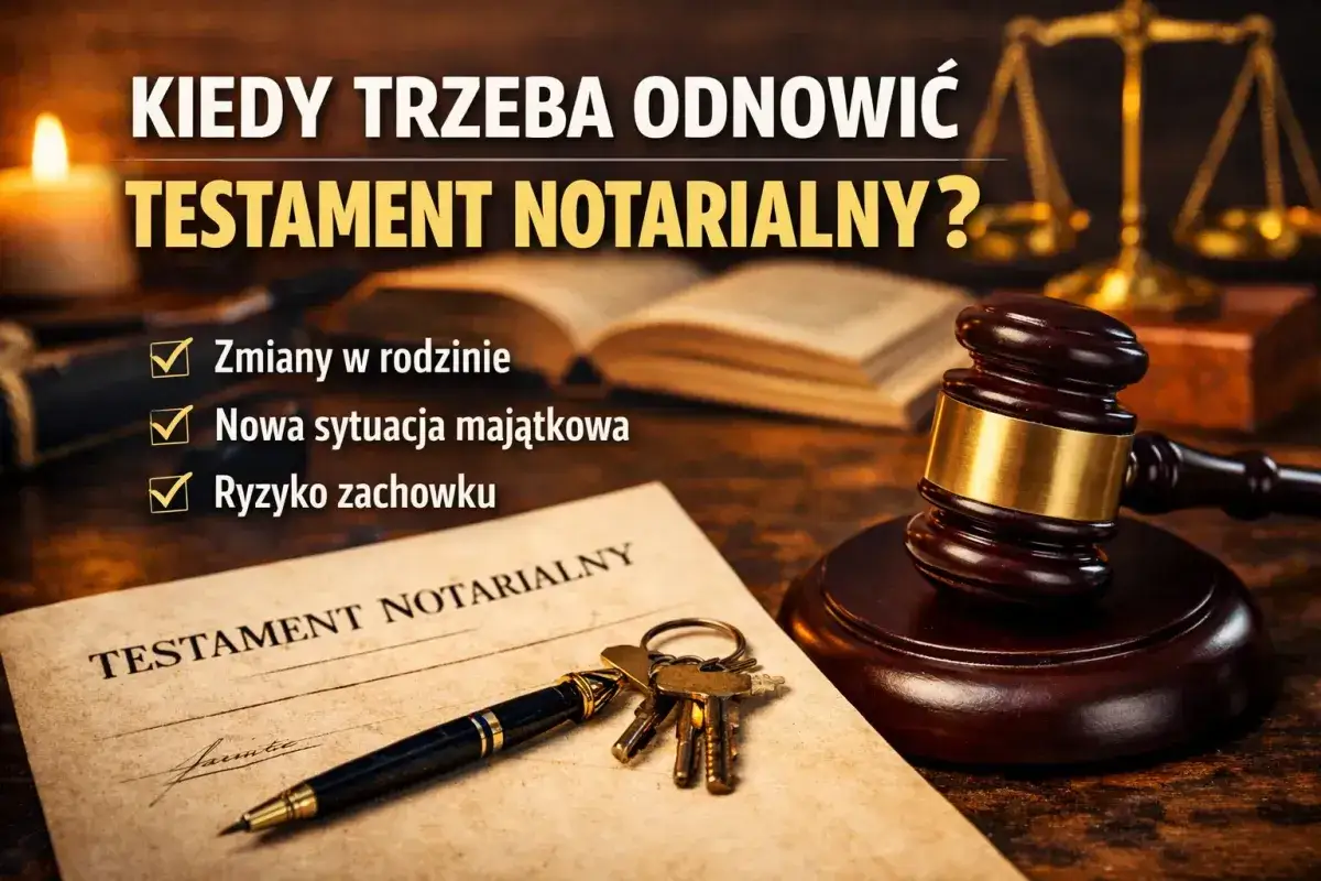 Kiedy odnowić testament notarialny? Zmiany w rodzinie, majątku lub ryzyko zachowku to powody, by zadbać o aktualność dokumentu.